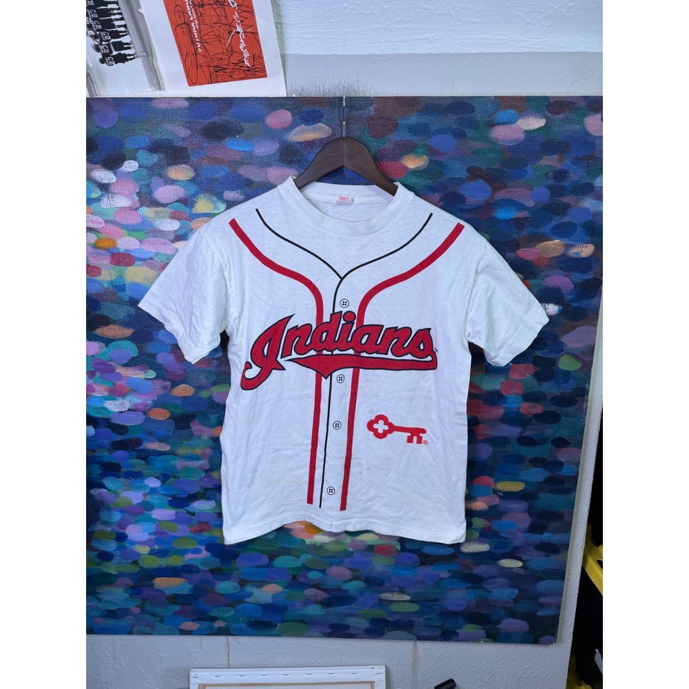 Vintage Cleveland Indians Omar Vizquel 13 Kids XL T-Shirt BDA White MLB Jersey